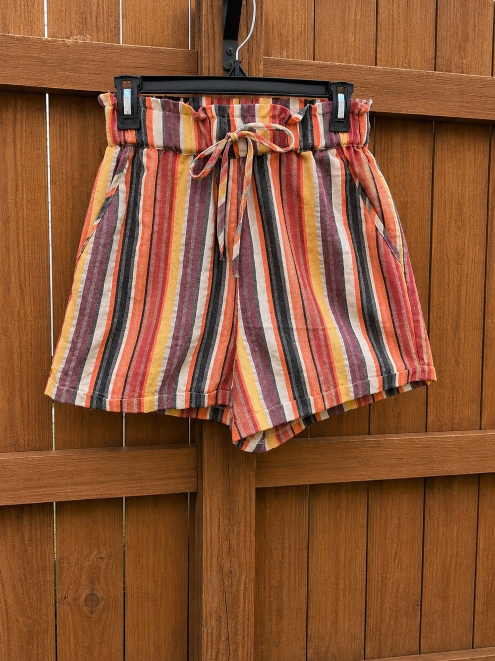 High-Waist Striped Paperbag Shorts - Multicolor